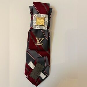 Burgundy and Charcoal Striped Tie